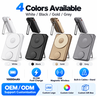 Support pliable, batterie externe magnétique sans fil 10000 mAh 22,5 W, câbles tressés doubles intégrés, chargeur de montre connectée 2,5 W pour smartphone