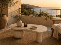 Table basse de luxe sur mesure en pierre naturelle YUSHI, table d'entrée à pieds géométriques uniques pour la décoration de villas et d'hôtels de style méditerranéen
