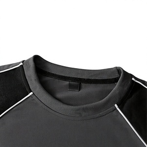 Ensemble de t-shirt et short sport pour homme, manches courtes, col rond, séchage rapide, noir uni, respirant, coton tricoté, 2 pièces - Product Image 3
