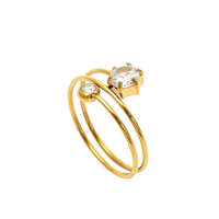 Bague double fine minimaliste chic en acier inoxydable plaqué or 18 carats avec zircon cubique en forme d'hexagone