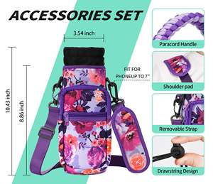 Custom LOGO <b>Water</b> <b>Bottle</b> <b>Carrier</b> Bag Sleeve with 4 Pocket Sport <b>Water</b> Holder With Shoulder Strap for Walking Hiking Camping Gym - Product Image 2