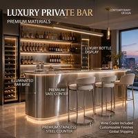 Comptoir de bar en acier inoxydable sur mesure de qualité supérieure avec éclairage LED intégré pour restaurants, clubs privés et projets d'aménagement intérieur