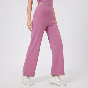 Pantalones de yoga de cintura alta para mujer, de pierna ancha y recta, con efecto levanta glúteos, suaves y elásticos, para fitness, running y deportes, con bolsillo trasero. - Product Image 1