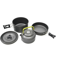Batterie de cuisine en aluminium durable pour 2 à 3 personnes Casseroles de camping compactes avec bouilloire pour les pique-niques de randonnée en plein air