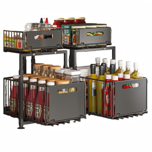 Cesta de Almacenamiento Extraíble Bajo Fregadero, Organizador Deslizante de Doble Capa para Gabinete, Estante de <span class=keywords><strong>Cocina</strong></span> Multinivel para Condimentos y Artículos Diversos - Product Image 2