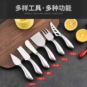 Stainless steel hollow handle <b>cheese</b> knife <b>set</b>, six-piece <b>set</b>, including <b>cheese</b> knife and fork, butter knife, and butter - Product Image 2