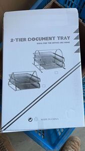 Organisateur de bureau en métal grillagé empilable avec 2 plateaux pour documents et dossiers - Product Image 5