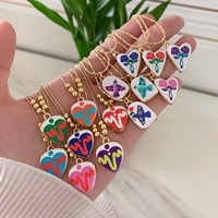 Collier pendentif cœur émaillé coloré LS-C7027 pour femme, avec breloque imprimé oiseau rose, chaîne maille forçat, bijou tendance, idéal comme cadeau