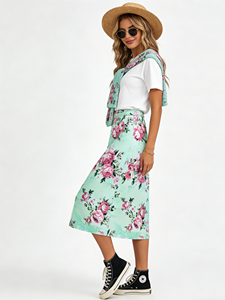 Falda Midi Talla Grande para Mujer |   Cintura ajustable, tela cómoda de seda de leche |   Diseño en A que favorece la figura - Product Image 5