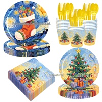 Neue Weihnachtsthemen-Party-Geschirrset Vincent Van Gogh Party-Dekoration Einweg-Pappteller Becher Servietten Feiertagsdekoration