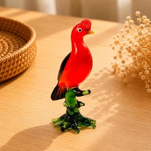 Figurine d'oiseau en verre soufflé à la main, rouge et noir, thème animal, décoration artisanale, ornement - Product Image 5