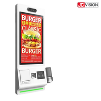 Kiosco de autoservicio con pantalla táctil de 2 pulgadas JCVision para restaurantes, con sistema POS, lector de códigos QR, lector de tarjetas NFC e impresora.