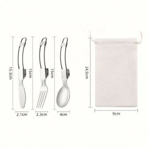 Ensemble de couverts de voyage pliables en acier inoxydable 304 avec logo personnalisé, finition miroir, cuillère, fourchette, couteau, avec pochette de rangement - Product Image 3