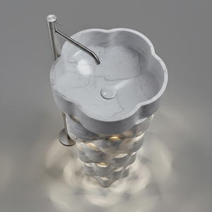 Lavabo de Pedestal de Mármol de Piedra Irregular Moderno y de Lujo, Lavabo de Baño Sobre Encimera con Desagüe para Hoteles, Villas y Almacenes - Product Image 1