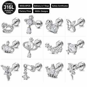 Vente en gros de clous de labret à dos plat en Titane G23 ASTM F136, pour cartilage, avec Zircone cubique argentée motif Cygne, Hypoallergéniques et Sans nickel - Product Image 1
