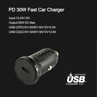 Pengisi Daya Mobil 30W PD 3.0 & QC3.0 Pengisian Cepat Berbahan Aluminium Alloy dengan Port Tipe-C Adaptor 5V/3A untuk Ponsel & Perangkat Pintar