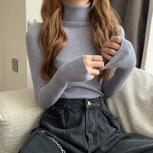 Nuevo Suéter Coreano Multicolor de Punto Liso para Otoño/Invierno, Camiseta Clásica de Cuello Alto y Manga Larga - Product Image 2