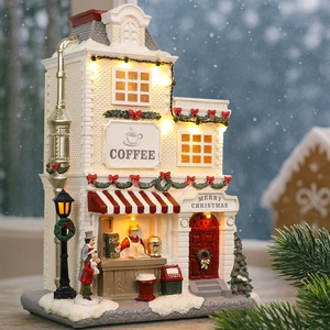 Ornamenti Natalizi in <span class=keywords><strong>Resina</strong></span> Bianco Latte a Tema Gufo, Scatola Musicale LED con Paesaggio e Casa Luminosa, Regalo per le Feste - Product Image 1
