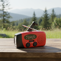 Radio de Emergencia AM/FM con Carcasa de Plástico Antideslizante de Tacto Suave, Aprobado por la CE, Manivela Solar, 2000mAh, Tipo-C, Linterna LED SOS para Exteriores
