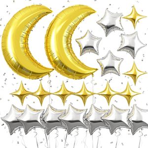 Ensemble de ballons en feuille d'aluminium Or Argent Lune Étoile, ballons en latex à cinq et quatre branches, fournitures pour fête prénatale et anniversaire - Product Image 2