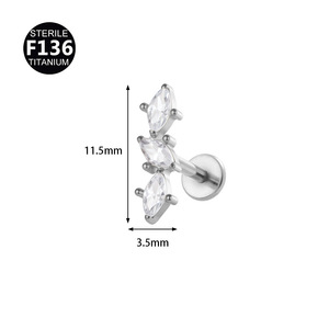 Pendientes de titanio 136 de 0.9 mm con rosca interna, diseño clásico de hoja en forma de corazón, para <span class=keywords><strong>piercing</strong></span> de <span class=keywords><strong>labio</strong></span> y cartílago <span class=keywords><strong>superior</strong></span> de la oreja - Product Image 6