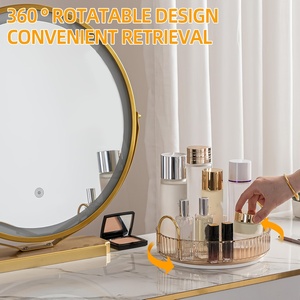 Organisateur de maquillage rotatif à 3 niveaux en plastique doré, extensible, moderne, facile à assembler, pour coiffeuse et salle de bain - Product Image 6
