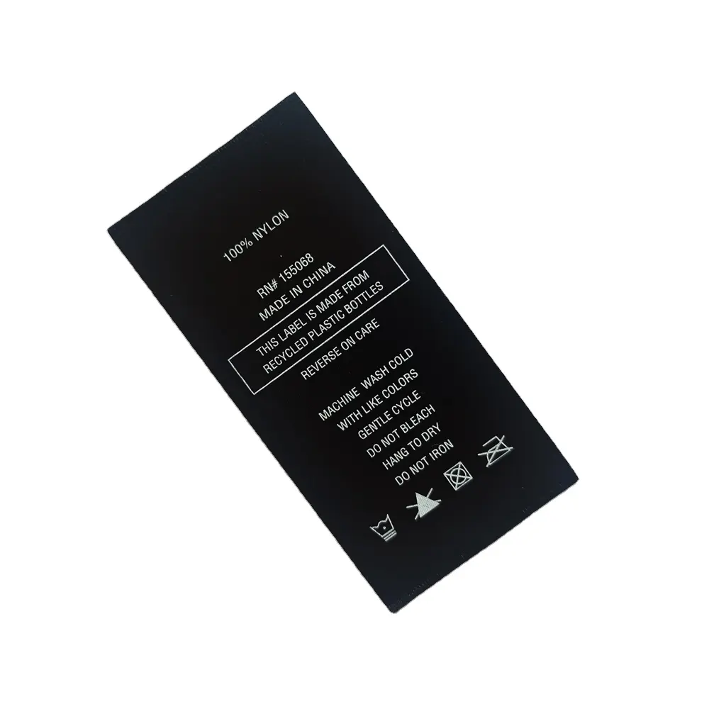 GRS Certified Black/White Polyester Satin Washing Care Labels For Garment