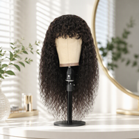 Perruque indienne Remy sans colle, fabriquée à la machine, brun moyen, lisse crépu, longueur 13, densité 250%, franges aériennes, sans dentelle, perruque complète pour