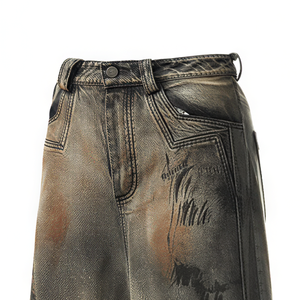 Jean droit vintage délavé et teint à la <span class=keywords><strong>boue</strong></span>, effet 3D plissé, haute qualité, sur mesure pour homme, coupe baggy pour homme, design pour femme - Product Image 6