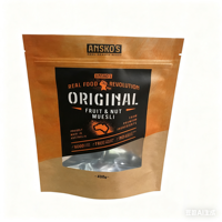 Premium Kraftpapier Voedselzak Met Venster Voor Gedroogd Fruit 400G Hersluitbare Verpakking Doorzichtig Raam Ritssluiting Zak