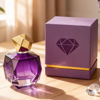 Flacon de parfum Alien Retro Dubai en verre violet avec couvercle et anneau dorés 100ml, flacon de parfum vide de luxe avec emballage en boîte carrée