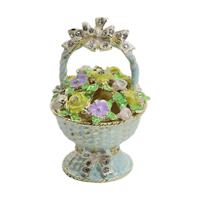 Boîte à bijoux en émail style Ins, motif panier de fleurs bleu frais, incrustation de diamants, design floral coloré, mini artisanat métallique