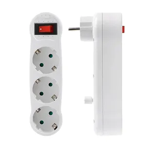 3 Way European Electrical Sockets With Switch 16A 250V EU Surface-Mounted 3500W Extensions Germany Standard Adapter Power Plug