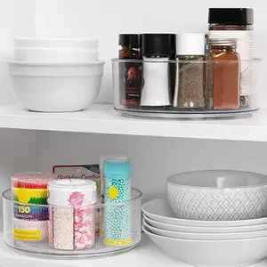 360 Degree Plastic Storage Organizer Acrylic Rotating Kitchen Spice Holder Turntable Lazy Susan For Kitchen Cabinet Storage