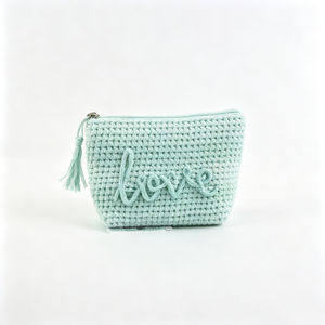 Pochette zippée rayée tricotée sur mesure, Trousse de toilette en tricot peluche, Pochette à maquillage brodée Love, Pochette en tricot rose crème - Product Image 2
