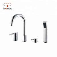 Robinet de baignoire en laiton Koala FS143254 à montage sur pont, 4 trous, avec douchette à main, finition chromée, monocommande, style traditionnel, vente en gros