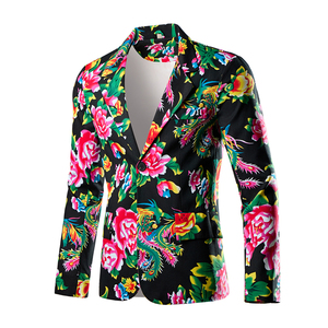 Blazer Floreale da <span class=keywords><strong>Uomo</strong></span> Monopetto, Giacca Elegante da Cerimonia con Risvolto a Revers e Scollo a V, Vestibilità Slim, Cappotto <span class=keywords><strong>Sportivo</strong></span> Elegante per Cene e Feste 1132 - Product Image 4