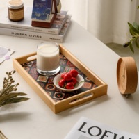 Duurzaam bamboe dienblad Klassieke vorm Boheemse kleurrijke print onderkant Multifunctionele serveerschaal Snack Fruitdrank voor thuishotel
