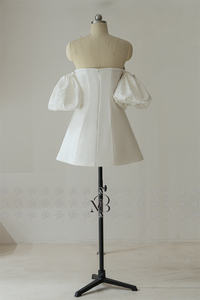 Robe de mariée courte Mily Bridal QD06323 avec manches amovibles, col droit et fermeture éclair au dos - Product Image 2