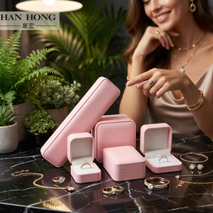 Factory Handmade Cajas Regalo Joyera Custom logo Screen Printing Necklace Bracelet Ring <strong>Pink</strong> PU Leather <strong>Jewelry</strong> <strong>Box</strong> Packaging - Product Image 2