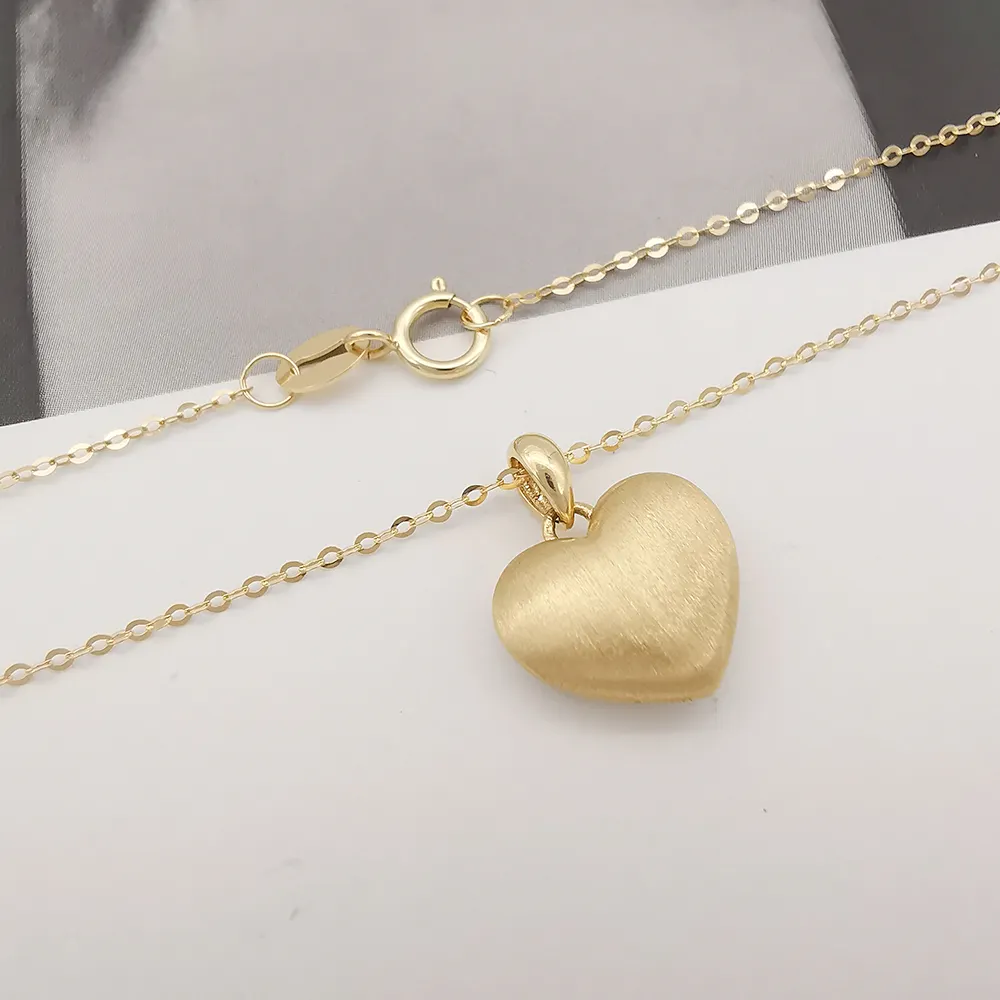 18K Pure Gold Sandy Finish Pendant Fine Jewelry 18k Real Gold Heart Shape Necklaces for Women