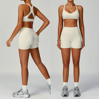 Tissu recyclé évider dos Yoga ensemble femmes ajustement serré vêtements de sport en plein air tenue d'entraînement course Fitness vêtements de sport