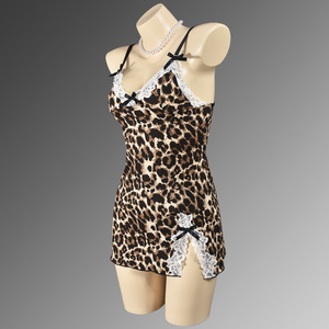 ชุดนอนเซ็กซี่ของผู้หญิงพร้อมชุดเดรสสายเอี๊ยมชายเสื้อพิมพ์ลายเสือดาวผูกโบว์ลูกไม้ยั่วยวนและชุดนอนอีโรติก - Product Image 2