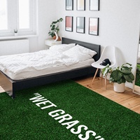 Tapis de salon grand format lavable en machine, motif marguerite sauvage et herbe verte, citation Virgil Abloh Herbe Humide