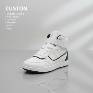 أحذية رياضية جديدة عالية الرقبة لعام 2026 من الجلد الأبيض، أحذية تزلج كاجوال مع حزام فيلكرو، تصنيع مباشر من المصنع، تصميم حسب الطلب مع شعار مخصص - Product Image 1