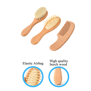 Ensemble 3 Pièces : <span class=keywords><strong>Brosse</strong></span> à Cheveux de Bébé à Poils de Chèvre Doux <span class=keywords><strong>et</strong></span> <span class=keywords><strong>Peigne</strong></span> à Coussin d'Air <span class=keywords><strong>en</strong></span> <span class=keywords><strong>Bois</strong></span> Naturel pour Nouveau-né - Product Image 3