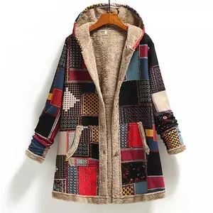 Abrigo Vintage de invierno para mujer, Chaqueta larga con capucha y forro polar grueso con estampado cálido y bolsillos, prendas de vestir sueltas, 2021