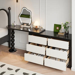 Coiffeuse moderne haut <span class=keywords><strong>de</strong></span> gamme noire avec miroir éclairé, en bois massif, intégrée à une armoire <span class=keywords><strong>de</strong></span> <span class=keywords><strong>chevet</strong></span> et un meuble d'angle rétractable pour salon - Product Image 4