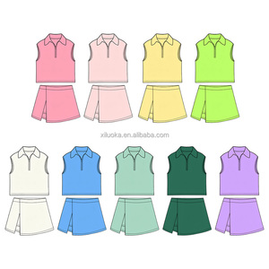 Set Sportivo in Cotone <span class=keywords><strong>per</strong></span> <span class=keywords><strong>Ragazze</strong></span> con Felpa Senza Maniche con Colletto Polo e Zip a un Quarto e Gonna-Pantalone Avvolgente <span class=keywords><strong>per</strong></span> Abbigliamento Sportivo Casual - Product Image 2