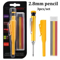 Crayon mécanique pour le travail du bois, 2,8 mm, lot de 3, avec taille-crayon intégré, mine 2B, tête longue pour marquage de trous profonds